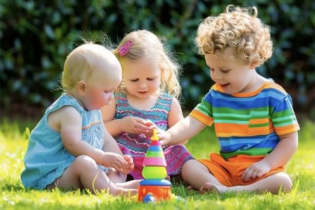 Kleinkinder genießen gemeinsames Spielen im Freien